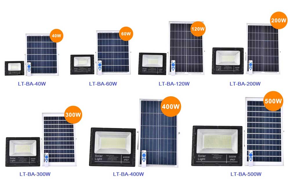 40W 60W 120W 200W 300W 400W 500W hot sale solar flood lights with battery indicator and remote