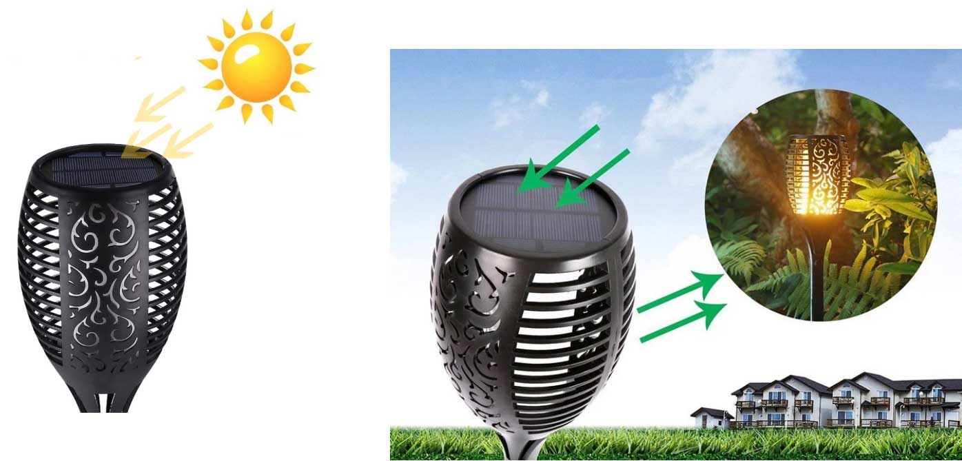 Solar Power Torch Light Flickering Flame Garden Waterproof Yard Lamp