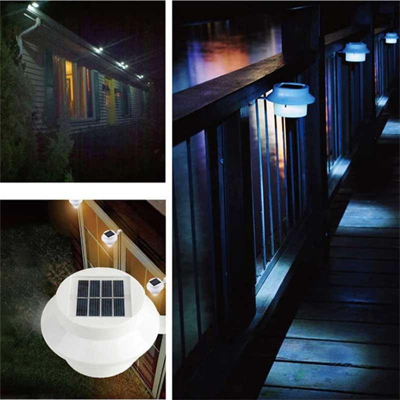 3 led solar powered fence garden wall light