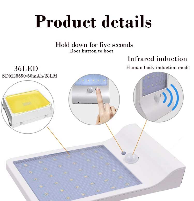 High bright 36 led solar motion activated solar wall light