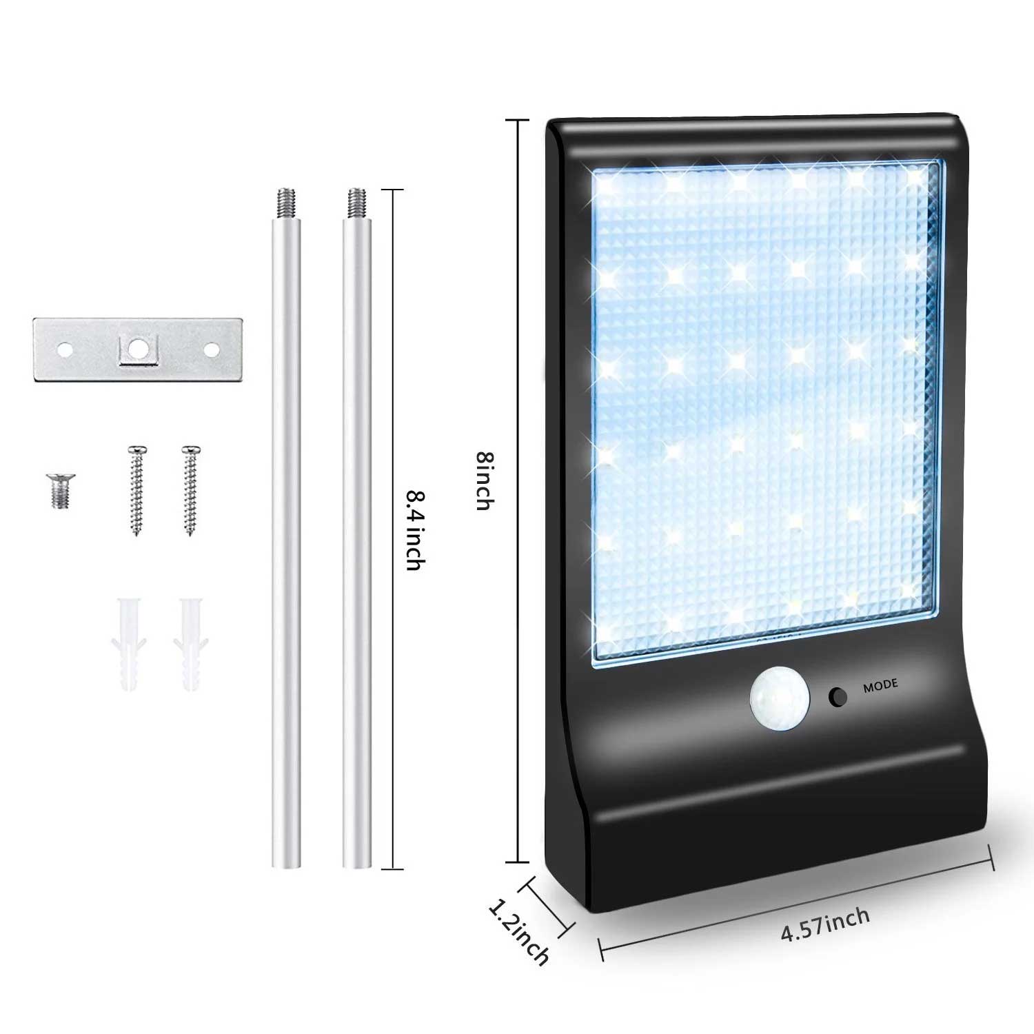 High bright 36 led solar motion activated solar wall light