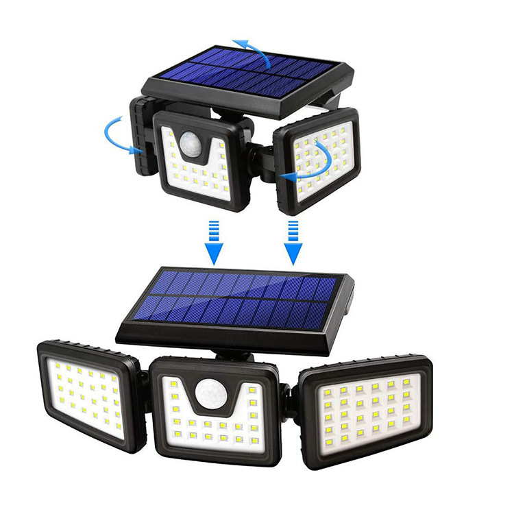 74LED light Solar three-head wall light IP65 waterproof human body induction outdoor garden light