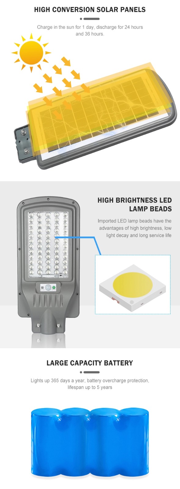 100w 200w 300w PIR motion sensor C-type ABS all in one intergrated solar street light