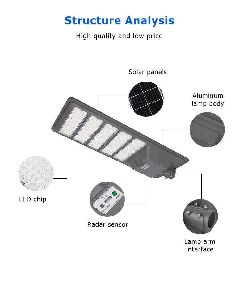 300W 400W 500W Project motion sensor all in one solar street light